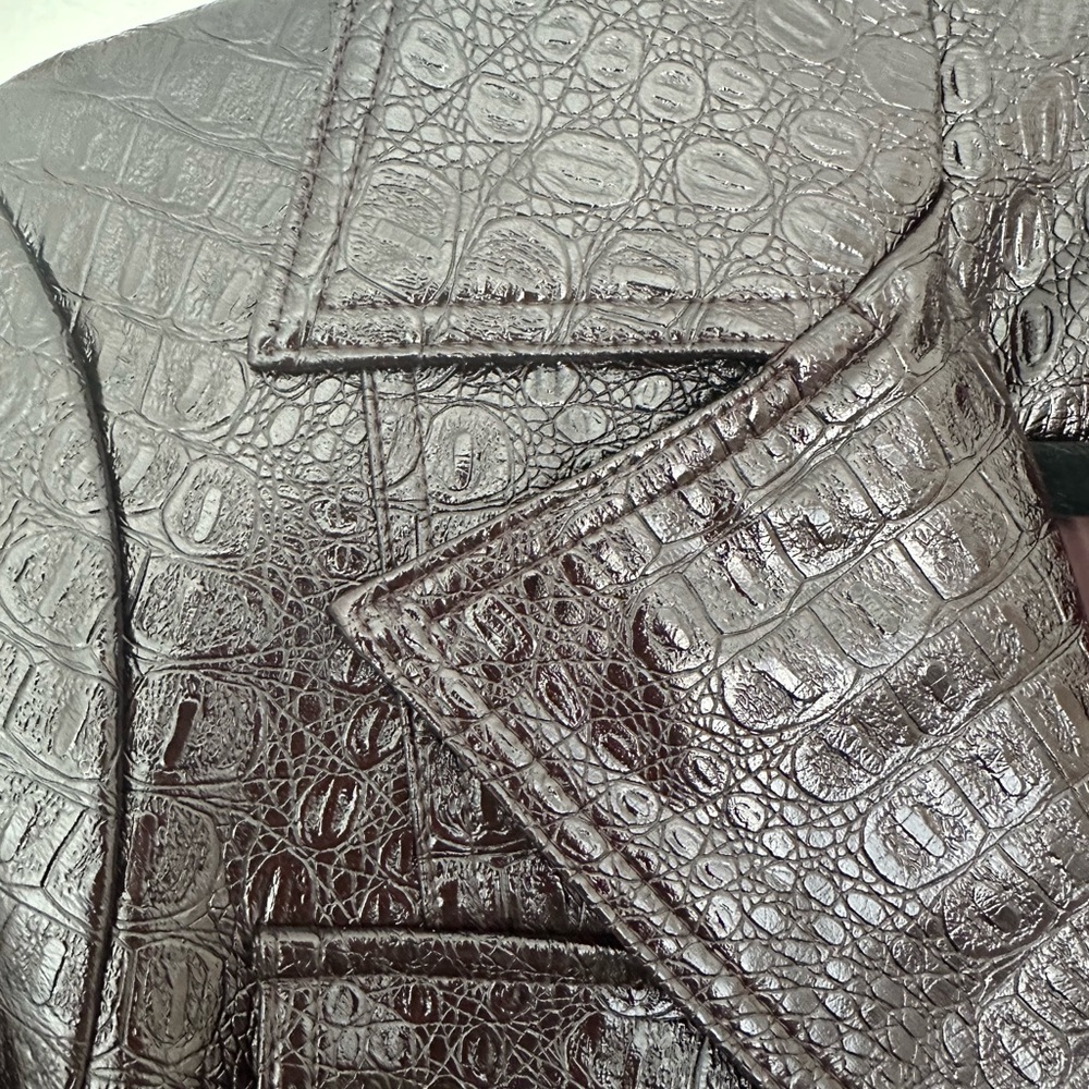 Topshop Dark Brown Croc-Embossed Leather Jacket - Picture 3 of 6